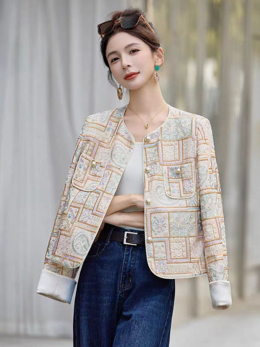 Vintage Woven Brocade Style Cropped Jacket