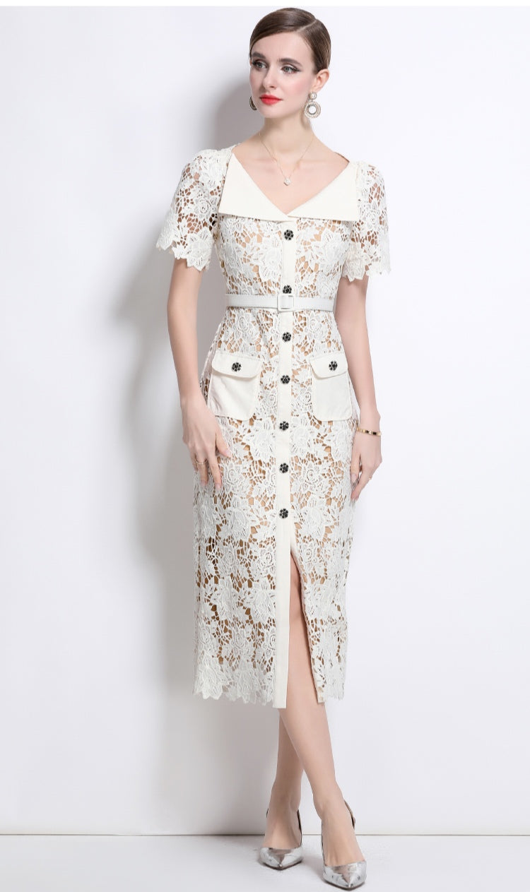 White V-neck Fairy Lace Dress