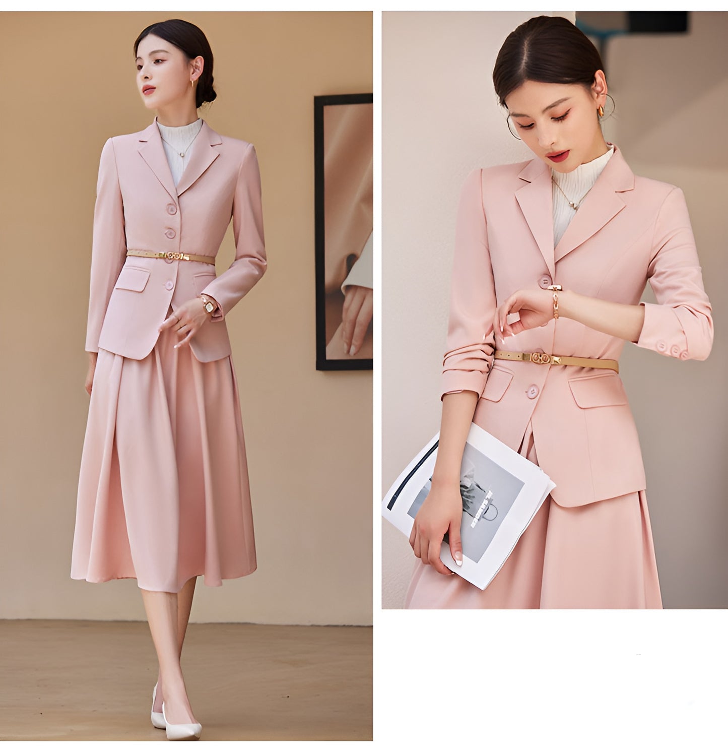 Women's Suit Jacket + Pleated Skirt Two Pieces Suit Set