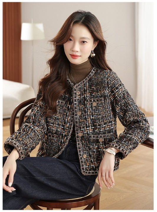 Women's Tweed Bouclé Crop Jacket - Vintage Brown Mix