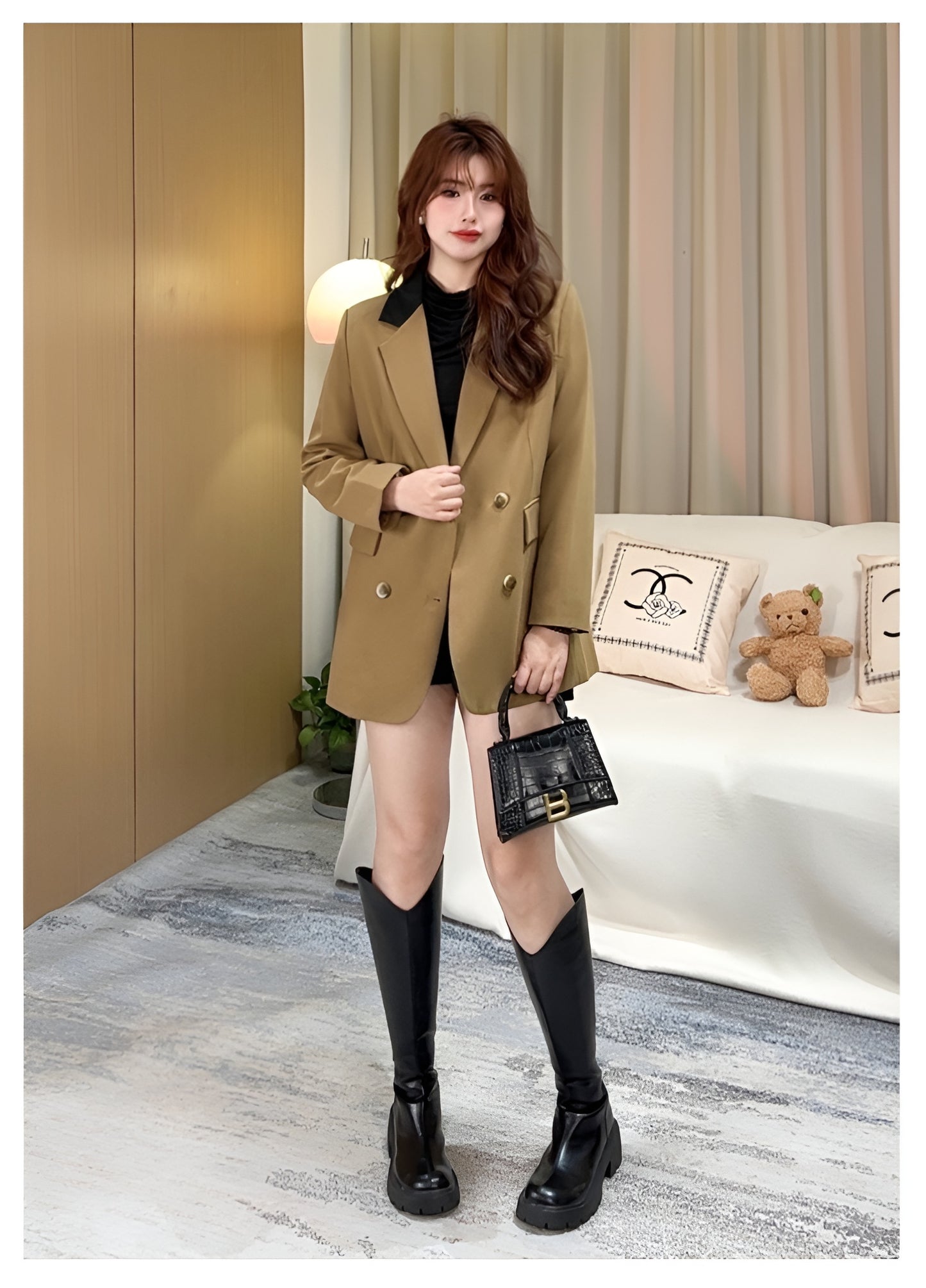 [Large Size]Khaki Color Womens Suit Jacket