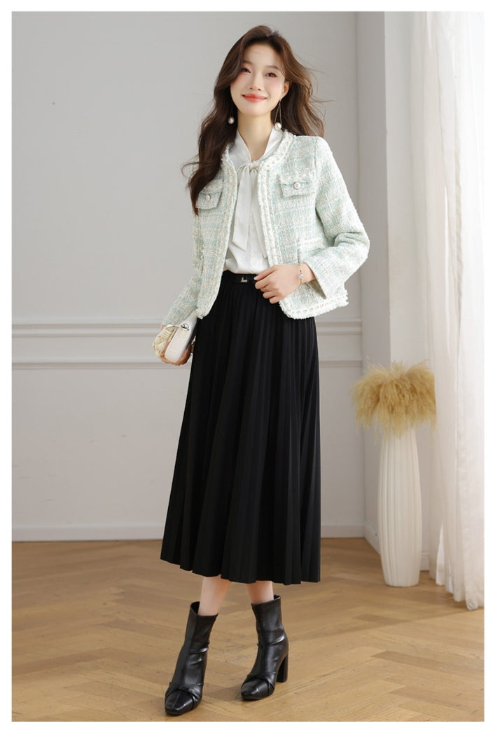 Spring Pastel Tweed Crop Blazer for Women