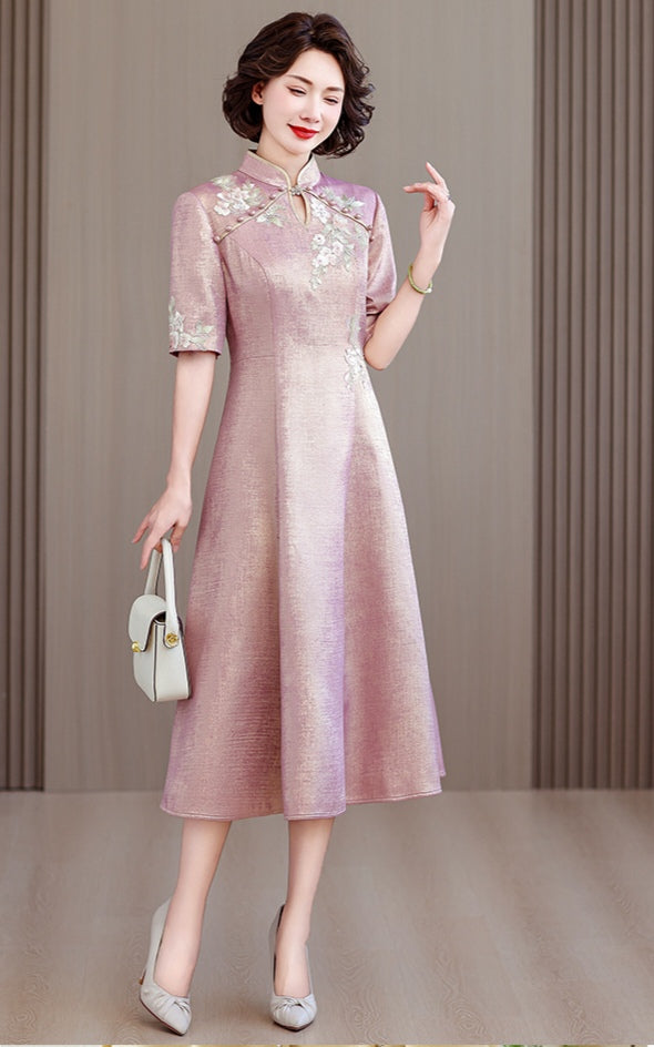 Pink Shimmer A-Line Qipao Dress