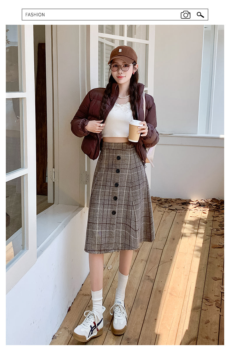 Plaid High Waist A-line Skirt