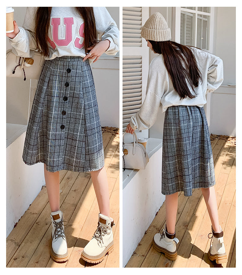 Plaid High Waist A-line Skirt