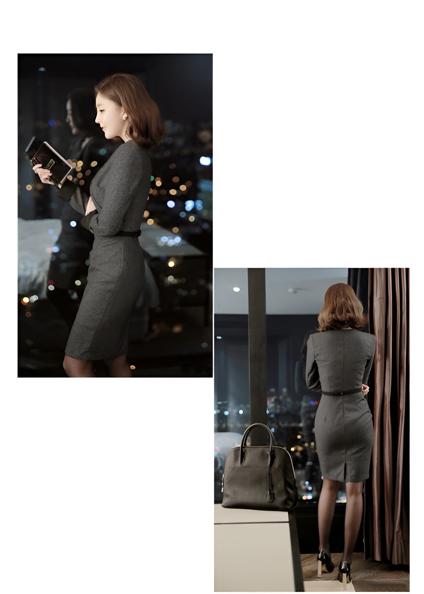 Dark Gray Suit Collar Dress