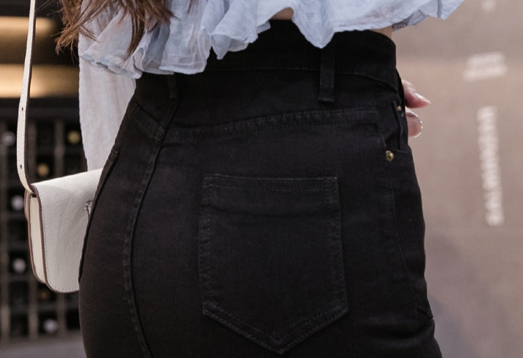 Black Denim High Waist Mermaid Maxi Skirt