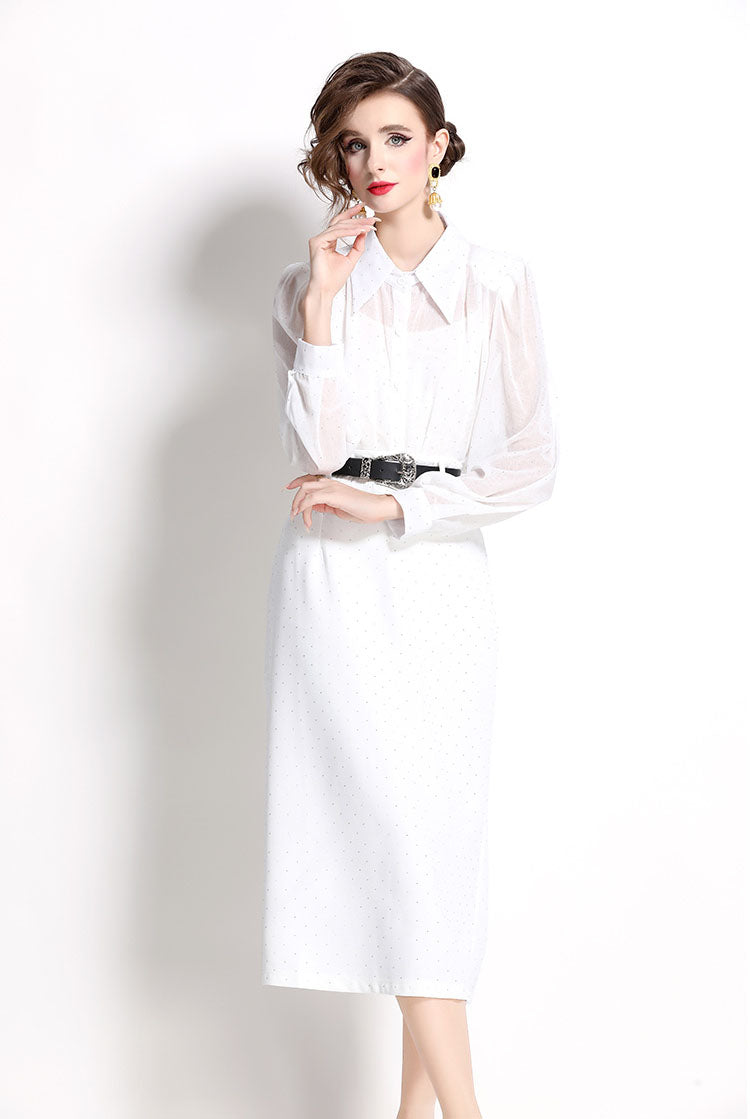 White Puff Sleeve Beaded Top + Skirt Two Pieces Set