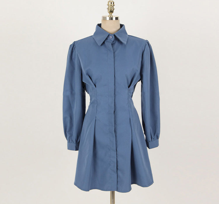 Blue Mini Dress + Vest Dress Two Pieces Set