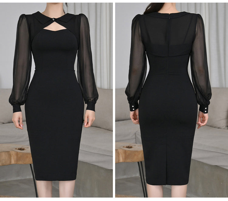 Black Long-sleeve Slim Dress