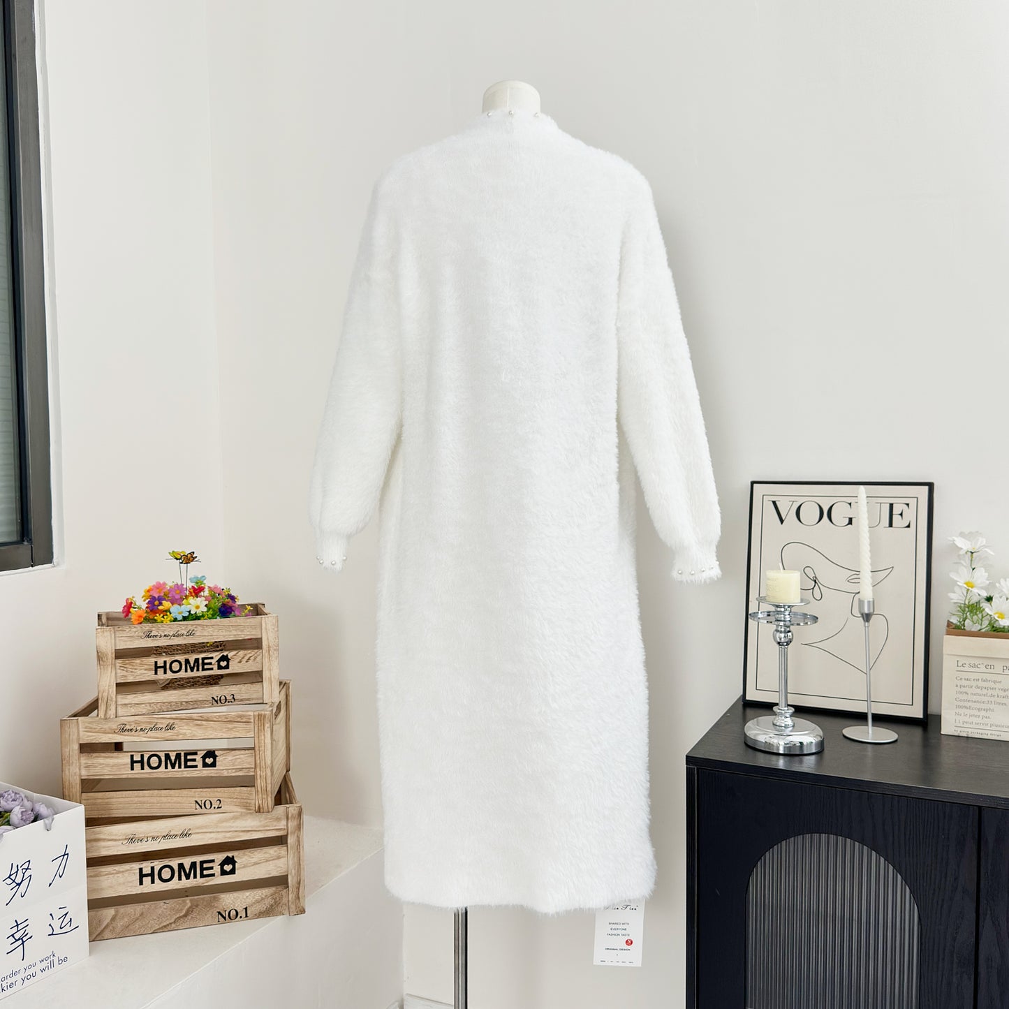 White Cardigan + Spaghetti Beaded Elegant Dress