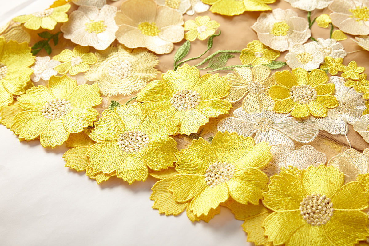 Yellow Flower Embroidery Asymmetrical Off Shoulders Evening Dress