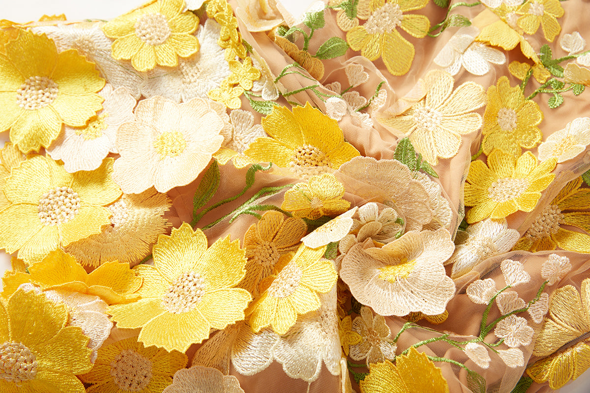 Yellow Flower Embroidery Asymmetrical Off Shoulders Evening Dress