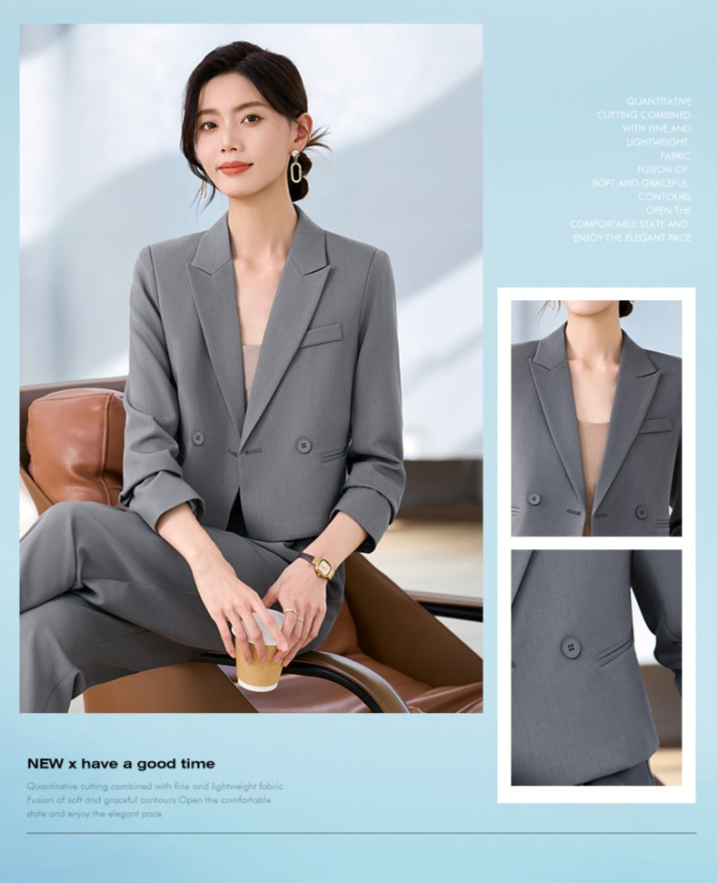 Short Fashionable Jacket + Wide Leg Trousers Two Pieces Set