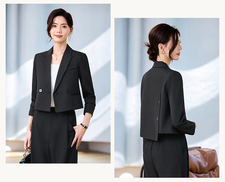 Short Fashionable Jacket + Wide Leg Trousers Two Pieces Set