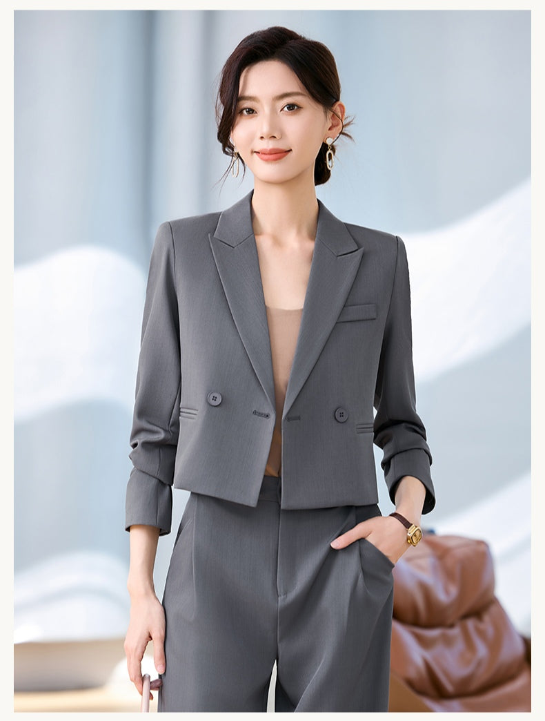 Short Fashionable Jacket + Wide Leg Trousers Two Pieces Set