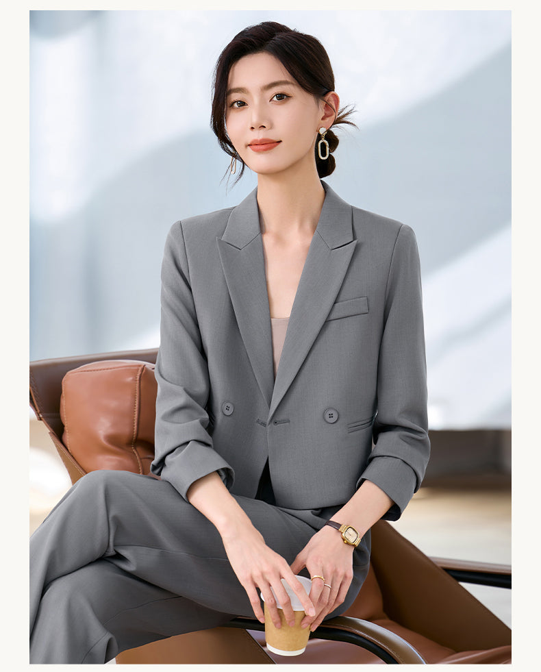 Short Fashionable Jacket + Wide Leg Trousers Two Pieces Set