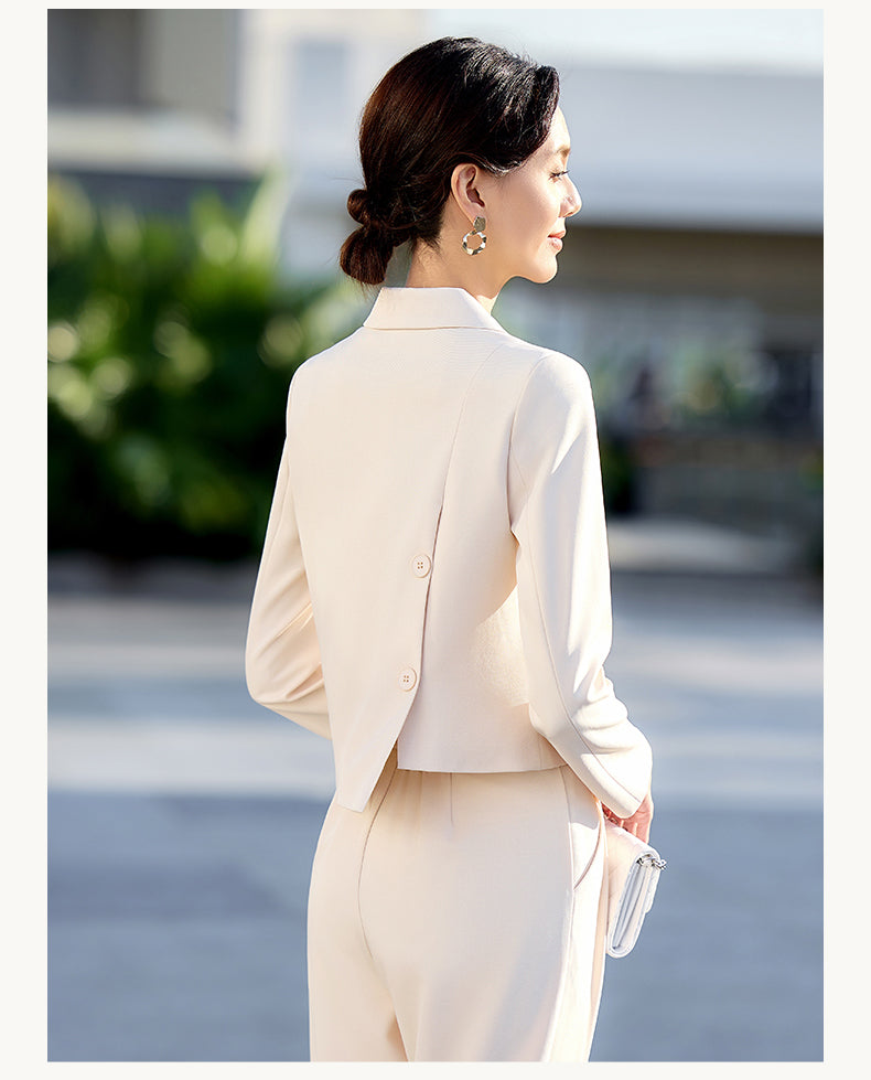 Short Fashionable Jacket + Wide Leg Trousers Two Pieces Set