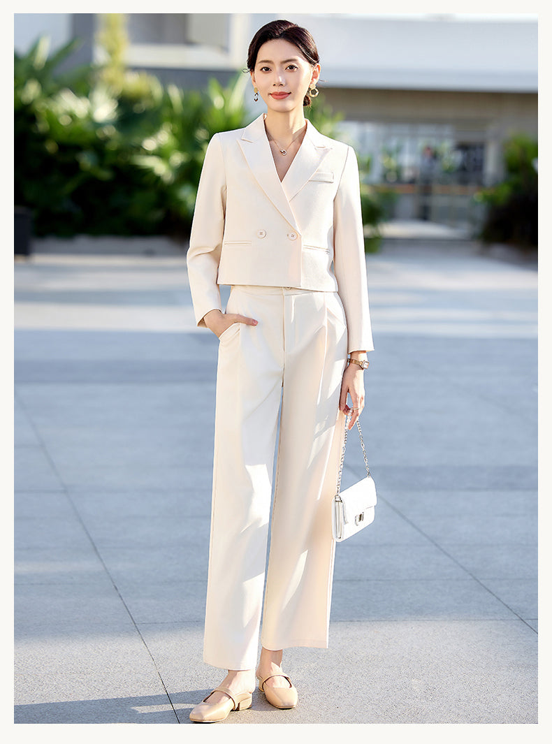 Short Fashionable Jacket + Wide Leg Trousers Two Pieces Set
