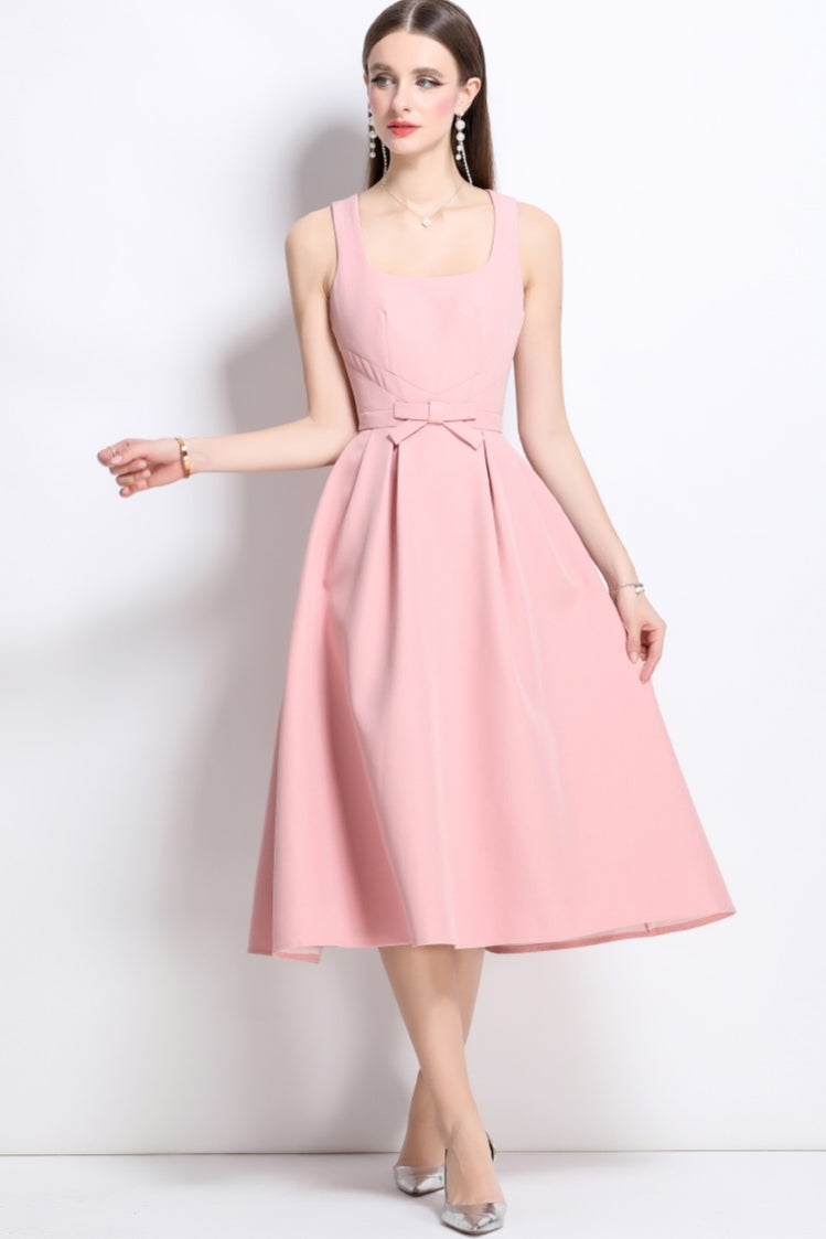 Pink Square Neck Tank Elegant Dress