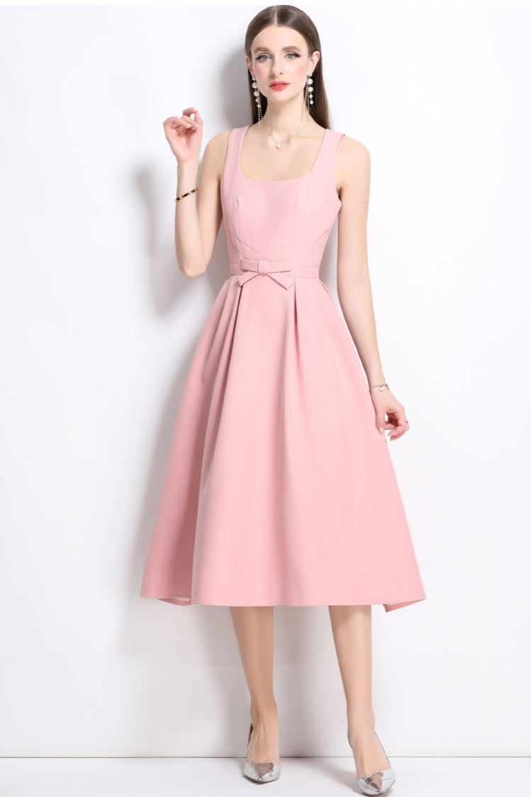 Pink Square Neck Tank Elegant Dress