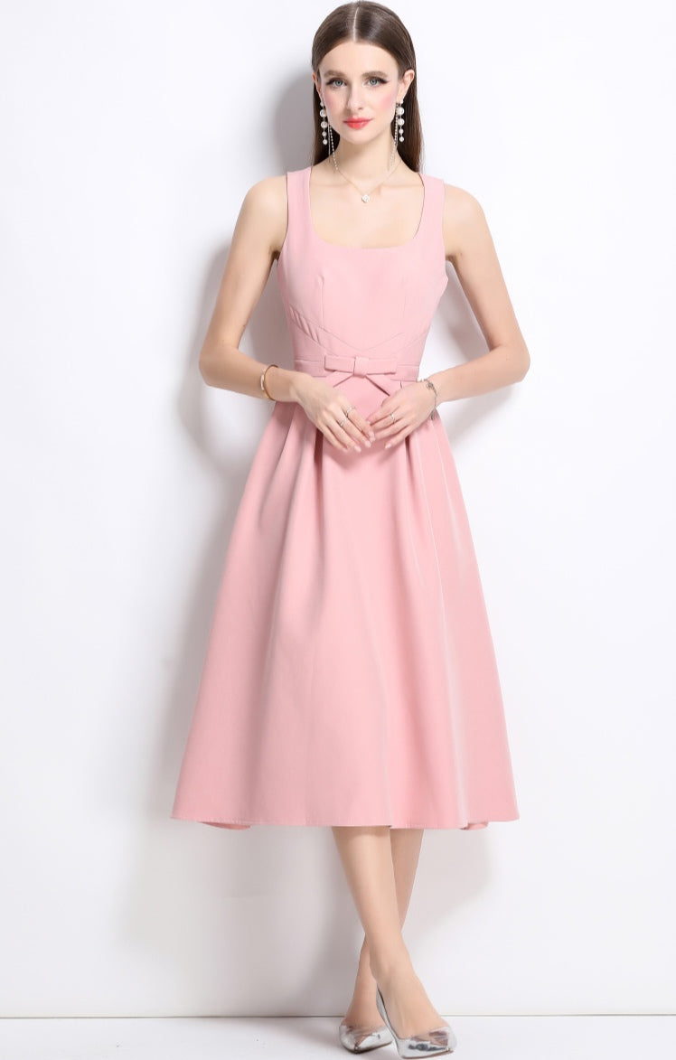 Pink Square Neck Tank Elegant Dress