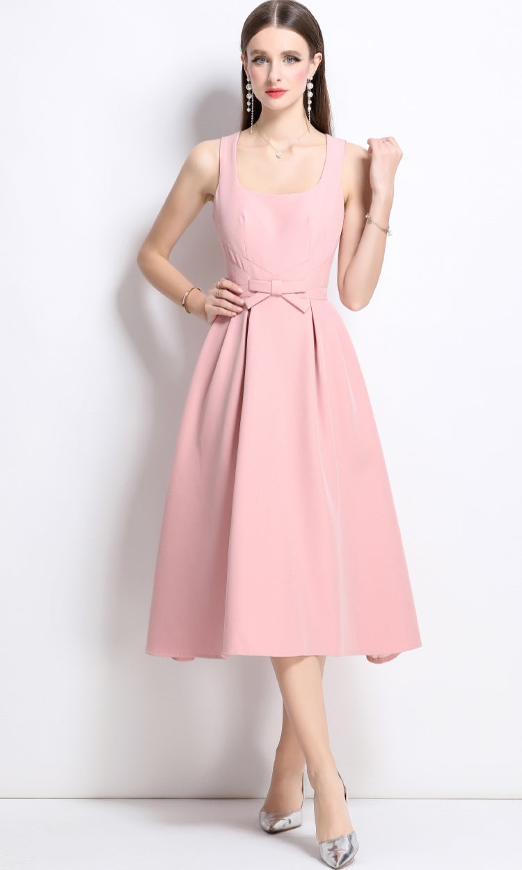 Pink Square Neck Tank Elegant Dress