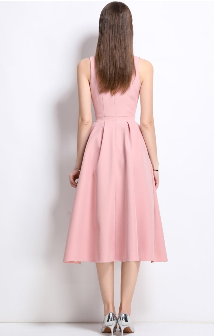 Pink Square Neck Tank Elegant Dress