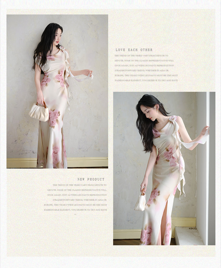 Chic Watercolor Flower Print Dress