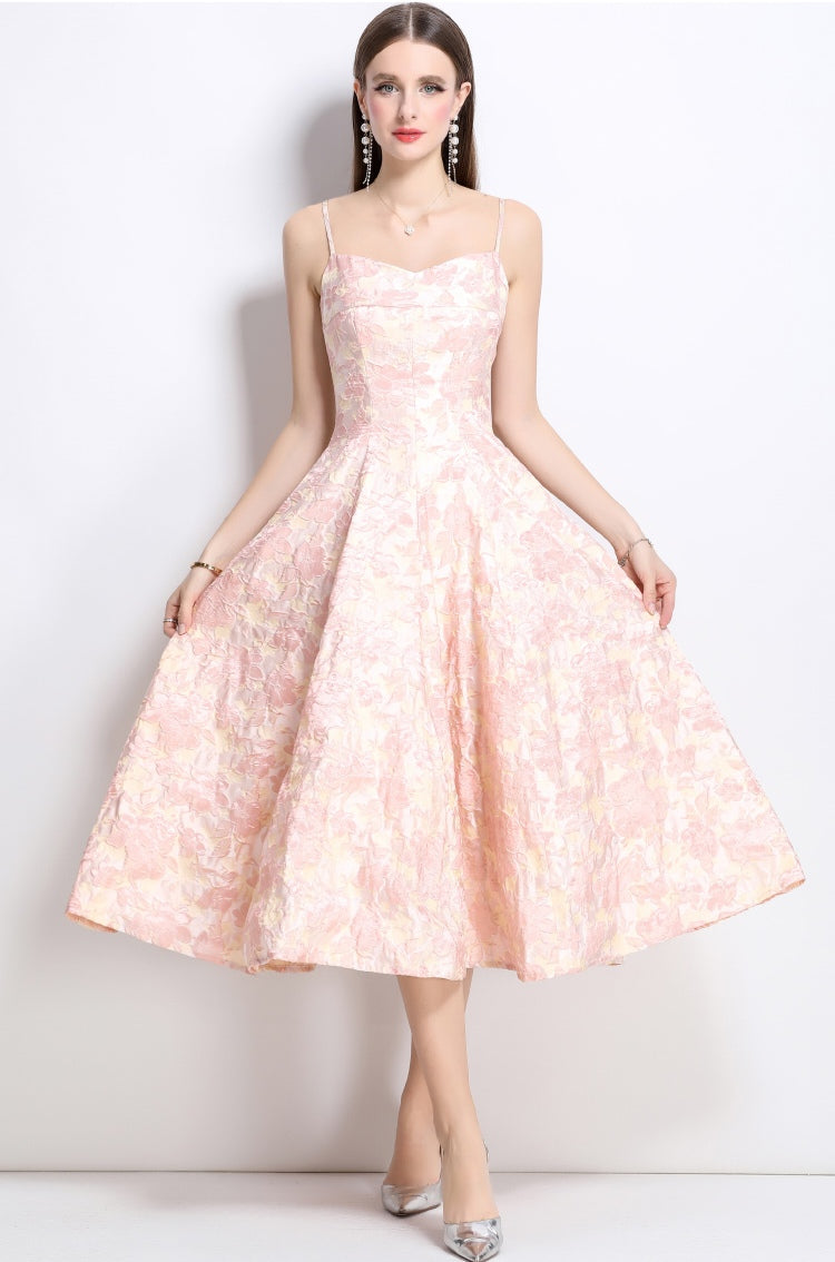 Pink Floral Elegant Temperament Jacquard Dress