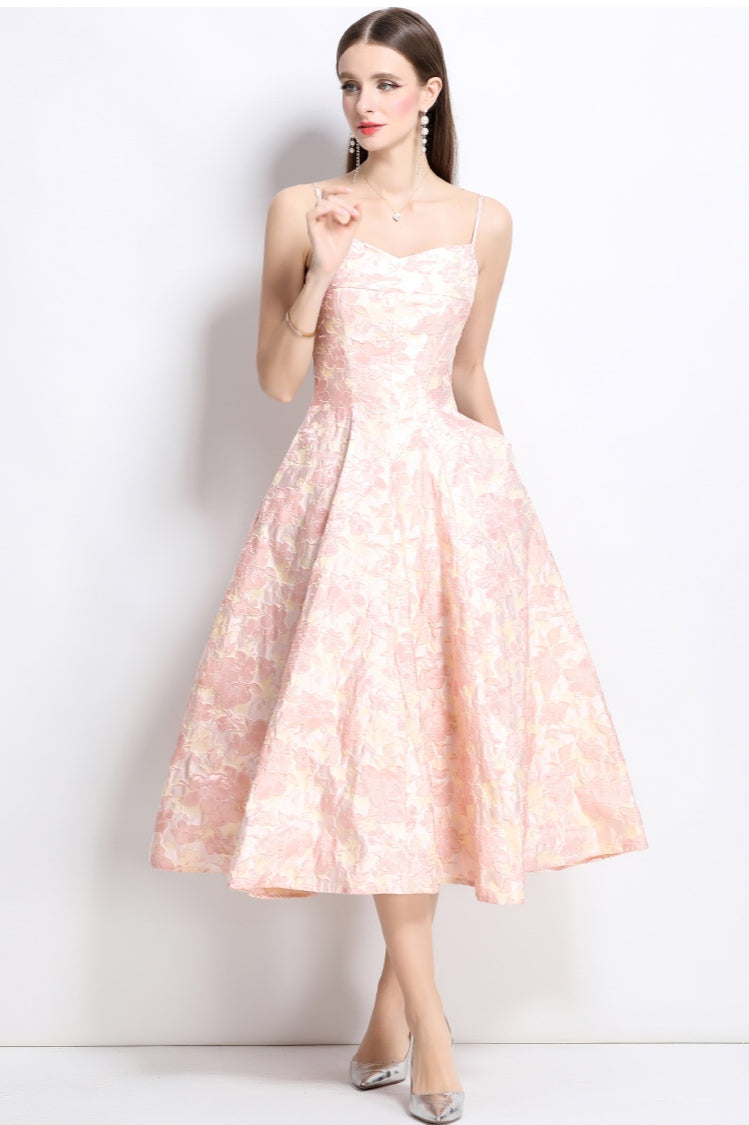 Pink Floral Elegant Temperament Jacquard Dress