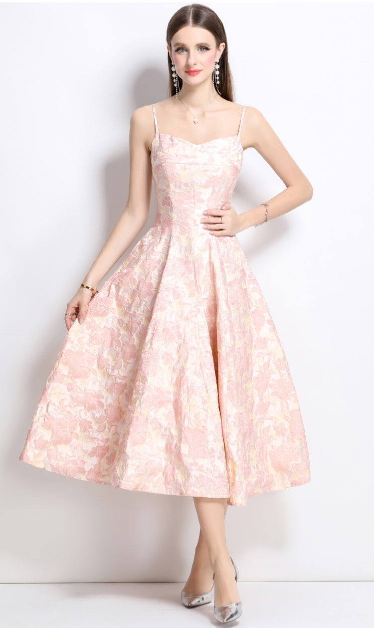 Pink Floral Elegant Temperament Jacquard Dress