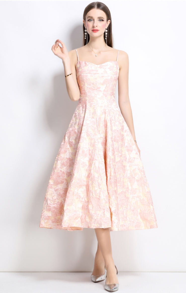 Pink Floral Elegant Temperament Jacquard Dress