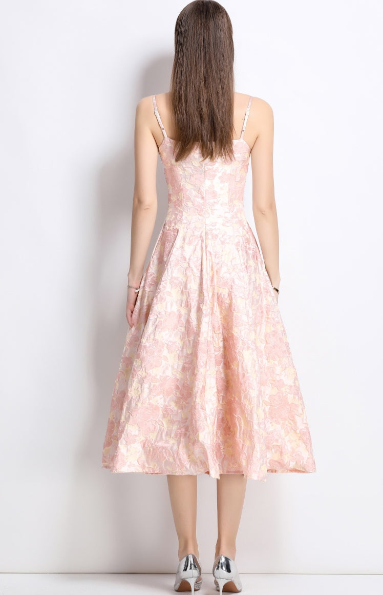 Pink Floral Elegant Temperament Jacquard Dress