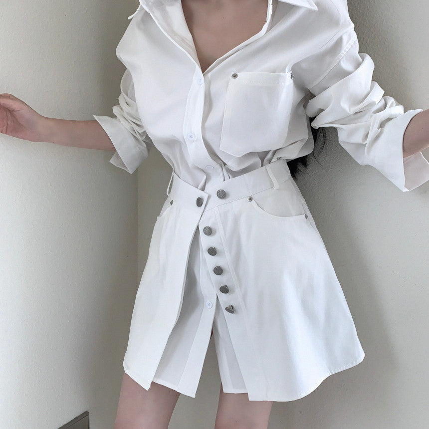 Fake Two-piece Splicing Lapel Long-sleeved Shirt-style Dress