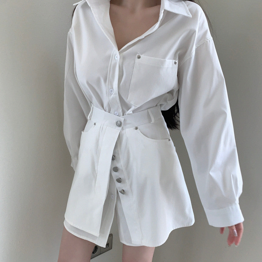Fake Two-piece Splicing Lapel Long-sleeved Shirt-style Dress
