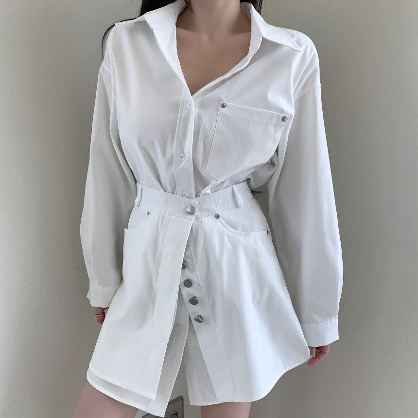 Fake Two-piece Splicing Lapel Long-sleeved Shirt-style Dress