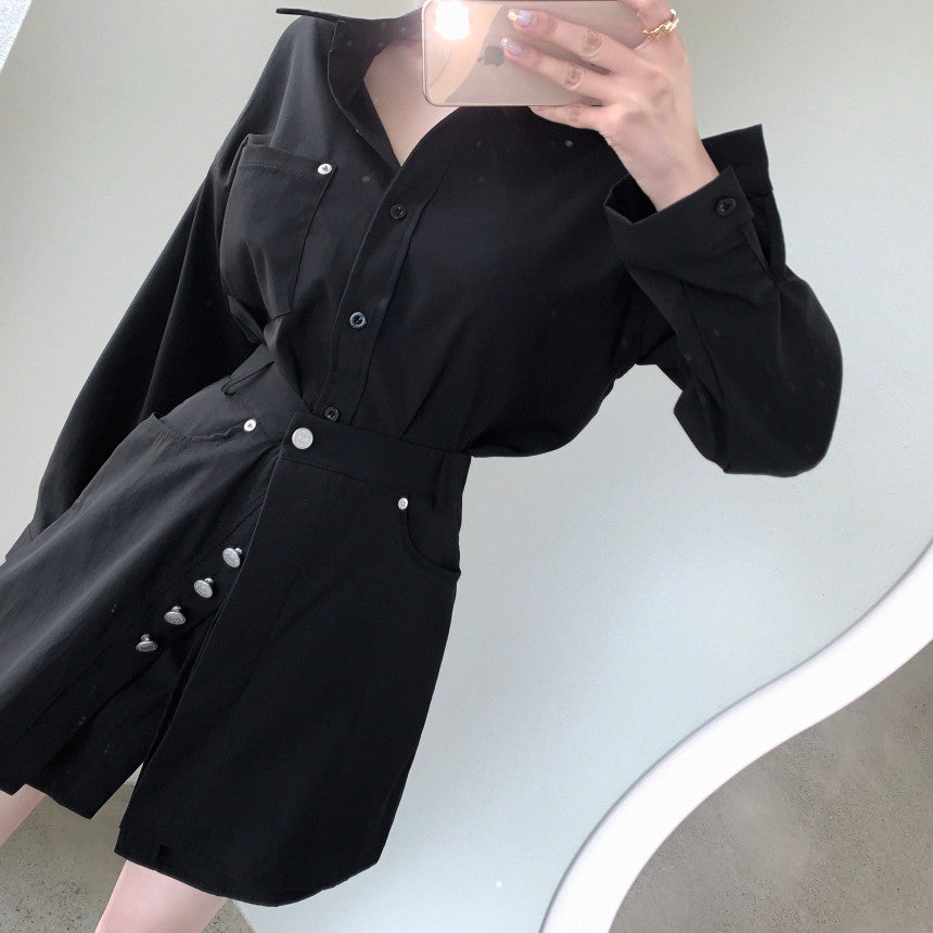 Fake Two-piece Splicing Lapel Long-sleeved Shirt-style Dress