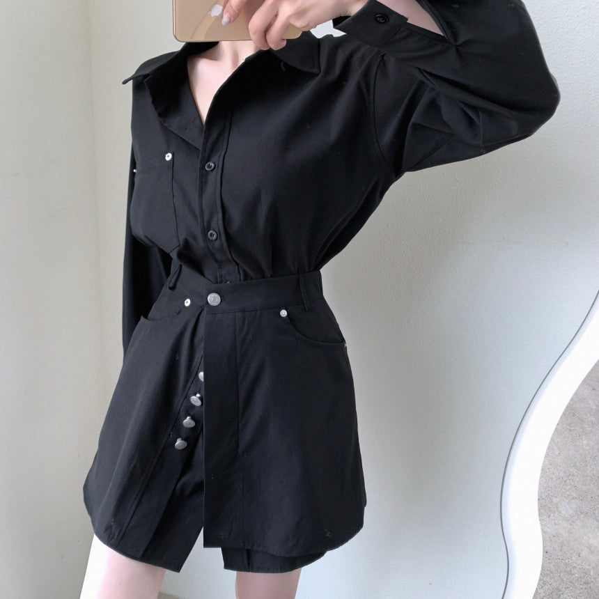 Fake Two-piece Splicing Lapel Long-sleeved Shirt-style Dress