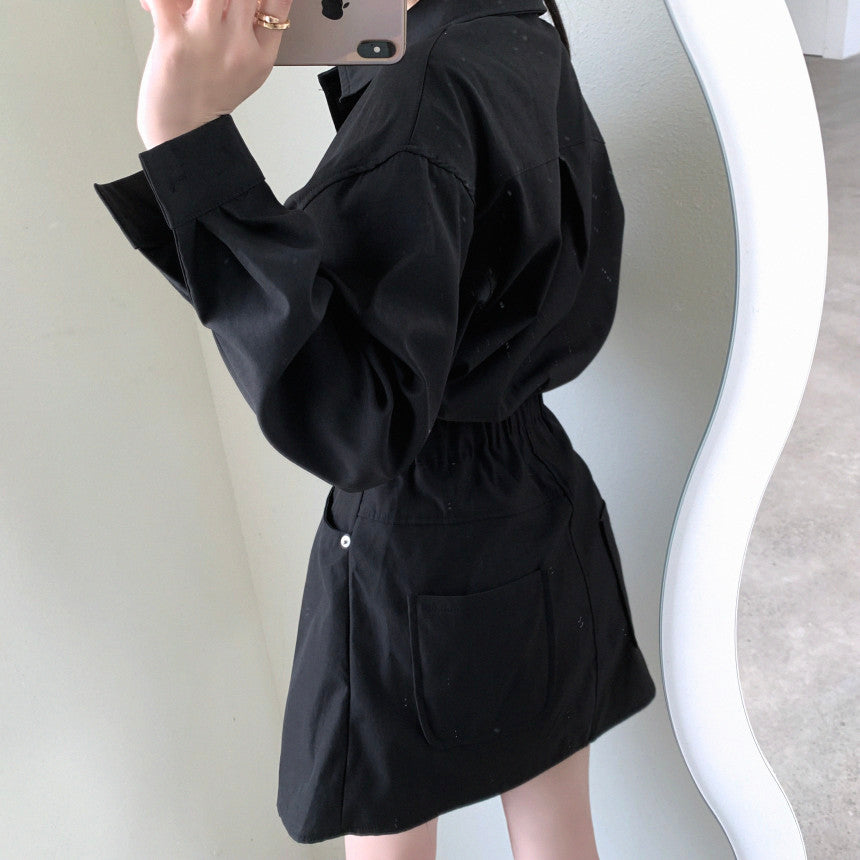 Fake Two-piece Splicing Lapel Long-sleeved Shirt-style Dress