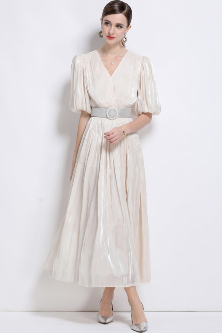 Apricot Puff Sleeve Dress