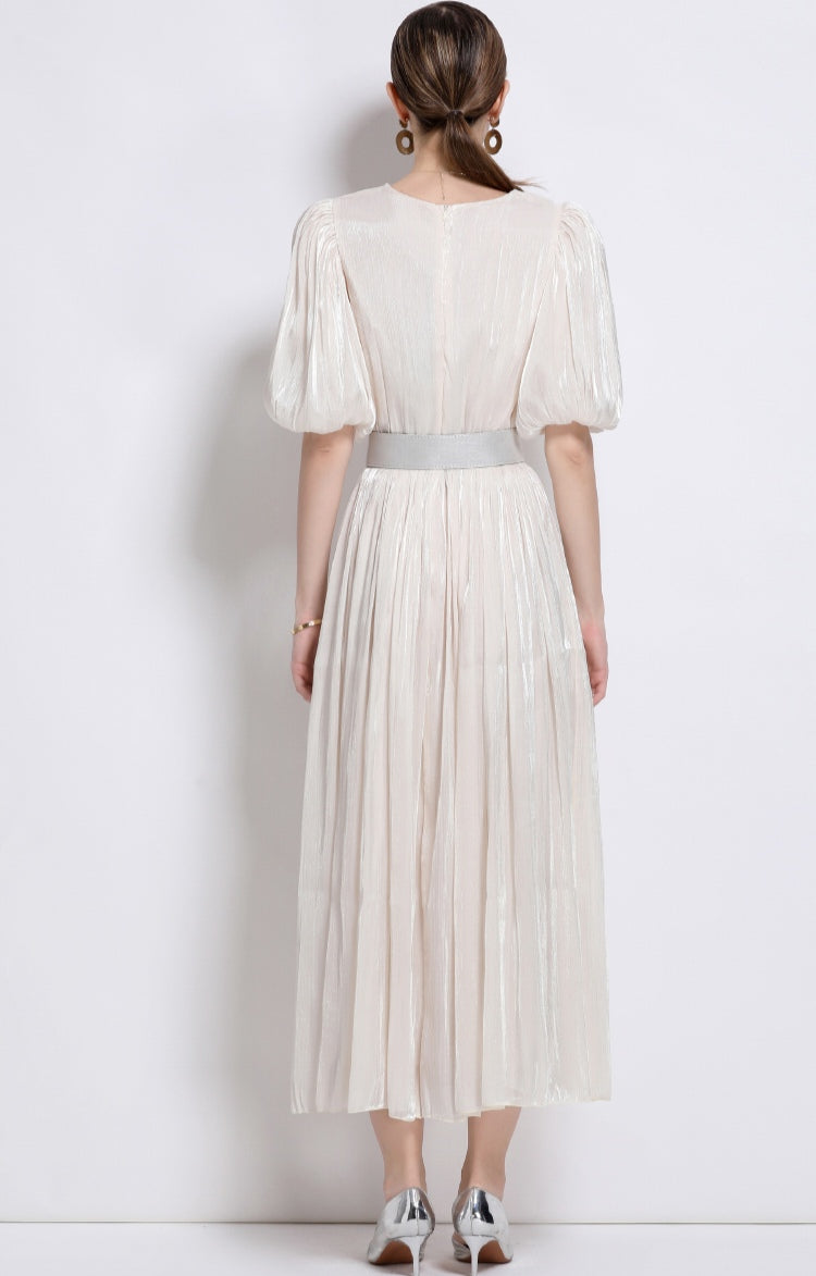 Apricot Puff Sleeve Dress