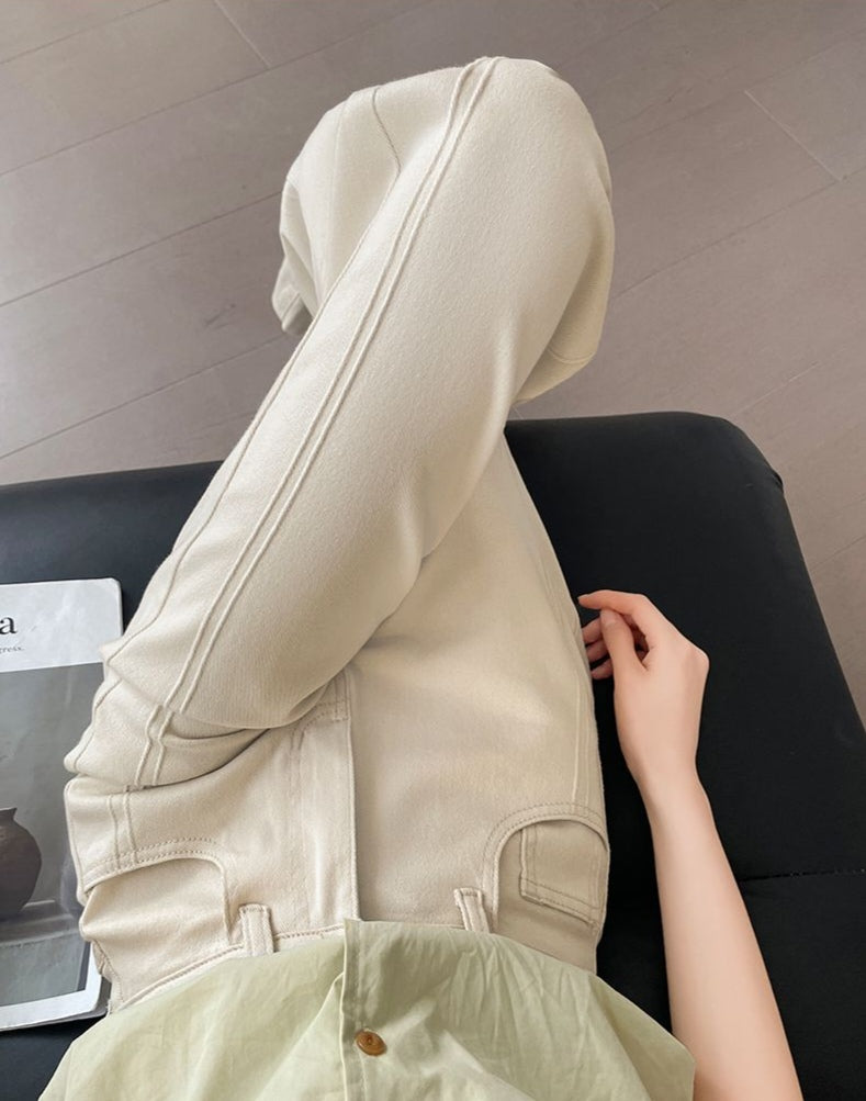 Beige Silk Jeans Drape Loose Elastic Straight Nine-point Trousers