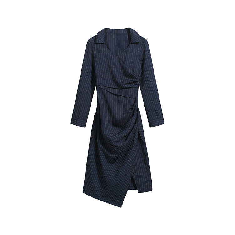 Women's Pinstripe V-Neck Wrap Dress