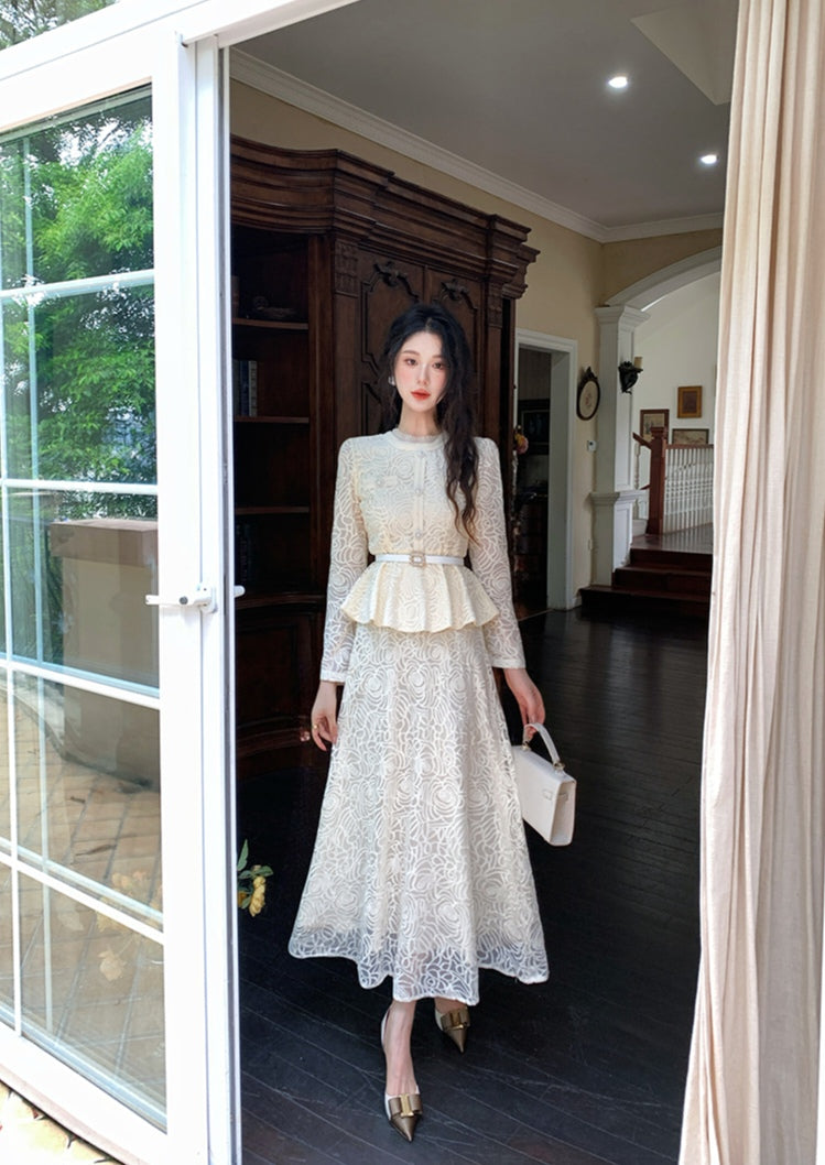 Vintage-Inspired Lace Co-ord Set with Peplum