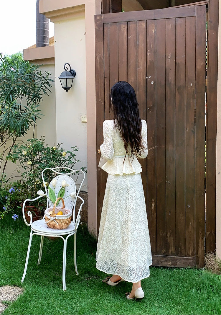 Vintage-Inspired Lace Co-ord Set with Peplum