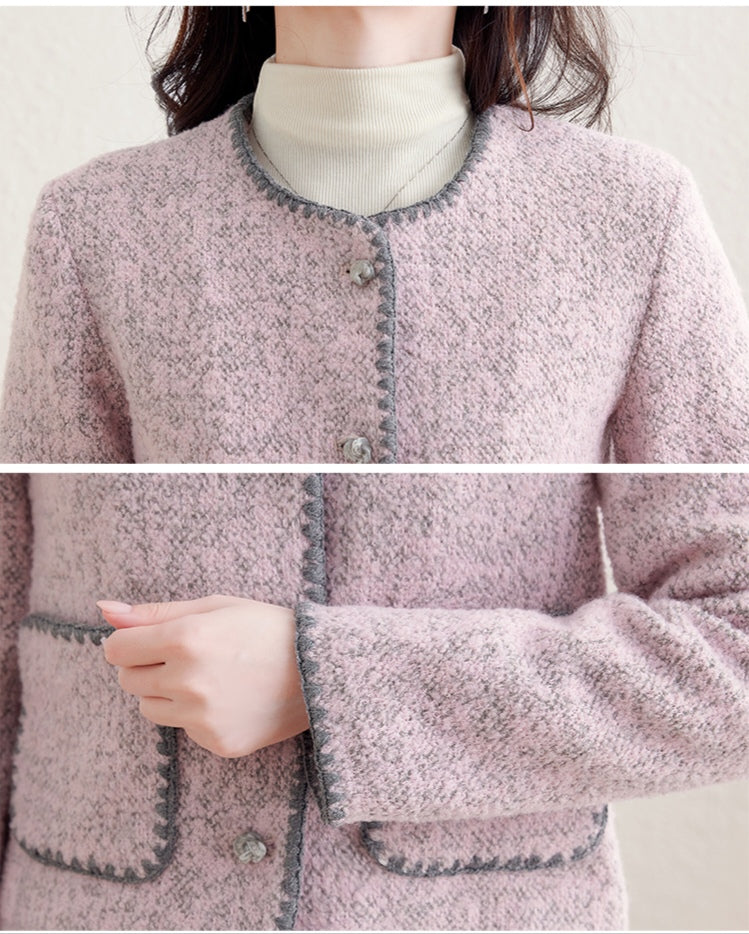 Chic Tweed Round Neck Cropped Jacket & Midi Pencil Skirt