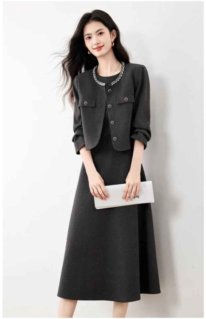 Chic & Polished Professional Dress and Cropped Jacket Set