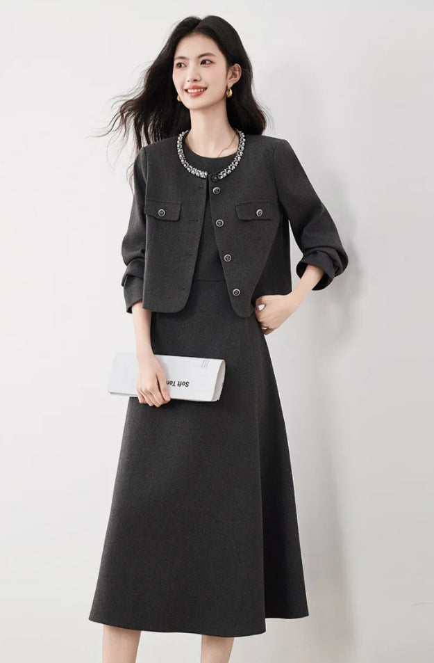 Chic & Polished Professional Dress and Cropped Jacket Set