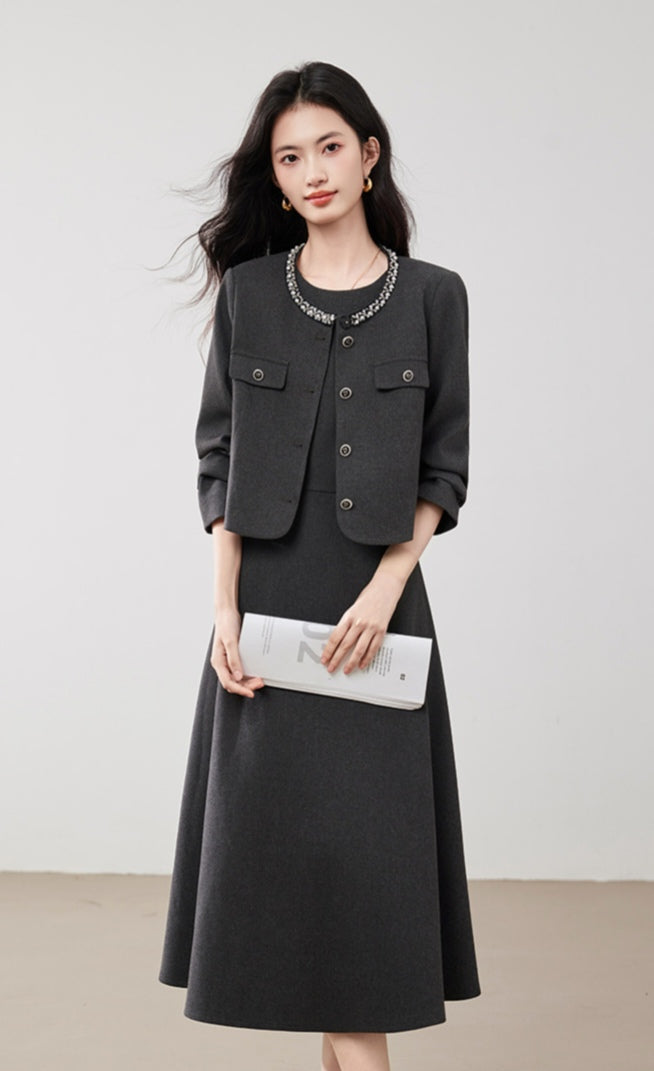 Chic & Polished Professional Dress and Cropped Jacket Set